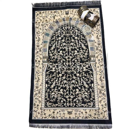 Rawdah Prayer Mat & Tasbeeh Kaaba Box Gift Set