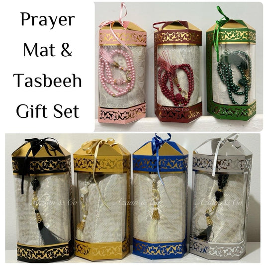 Travel Prayer Mat & Tasbeeh Gift Set - Hexagon Box