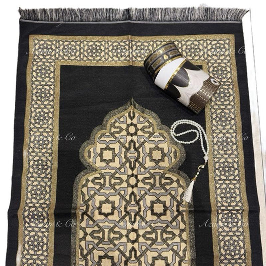 Dome Pattern Prayer Mat & Tasbeeh Kaaba Box Gift Set