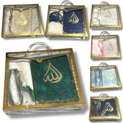 Travel Prayer Mat, Surah Book & Tasbeeh Gift Set