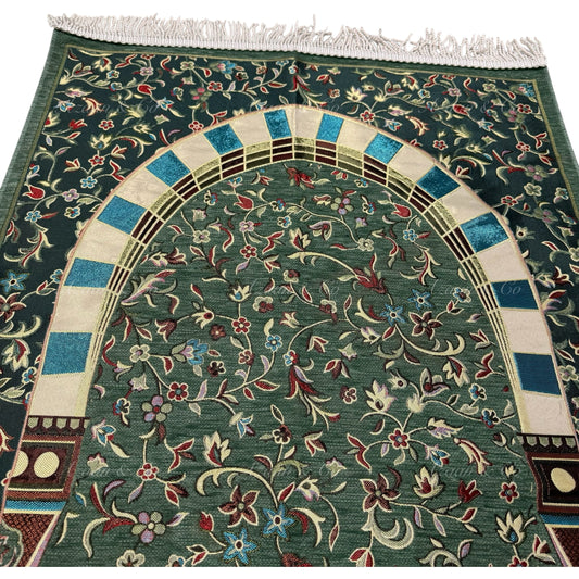 Premium Chenille Al Rawdah Prayer Mat Green