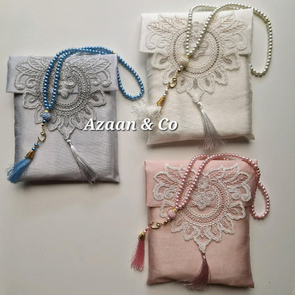 Lace Travel Prayer Mat & Tasbeeh Set