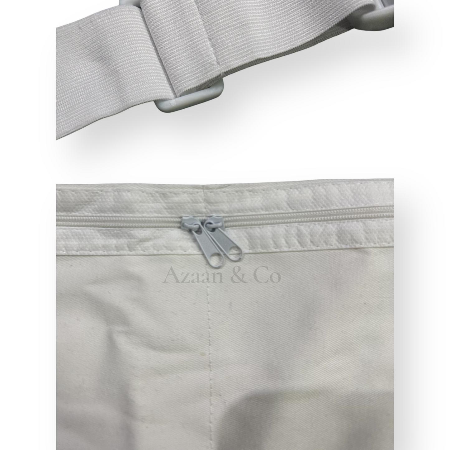 White Elastic Ihram Belt with Zip Pockets Adjustable One Size Hajj Umrah Waist Bag