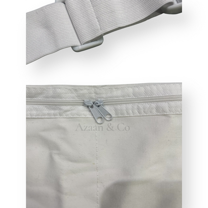 White Elastic Ihram Belt with Zip Pockets Adjustable One Size Hajj Umrah Waist Bag
