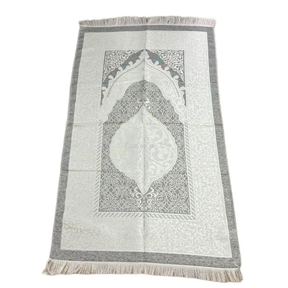 Grey/White Kaaba Box Prayer Mat & Tasbeeh Gift Set