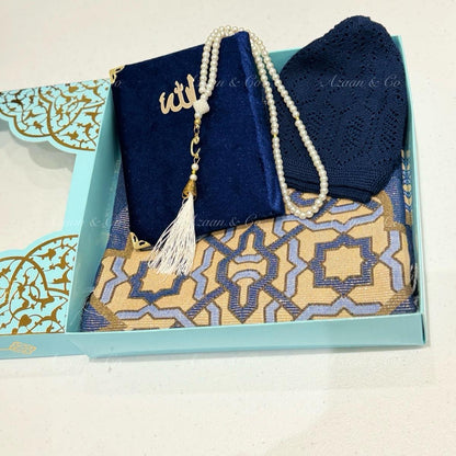 Surah Book, Prayer Mat, Tasbeeh & Skull Cap Set Box