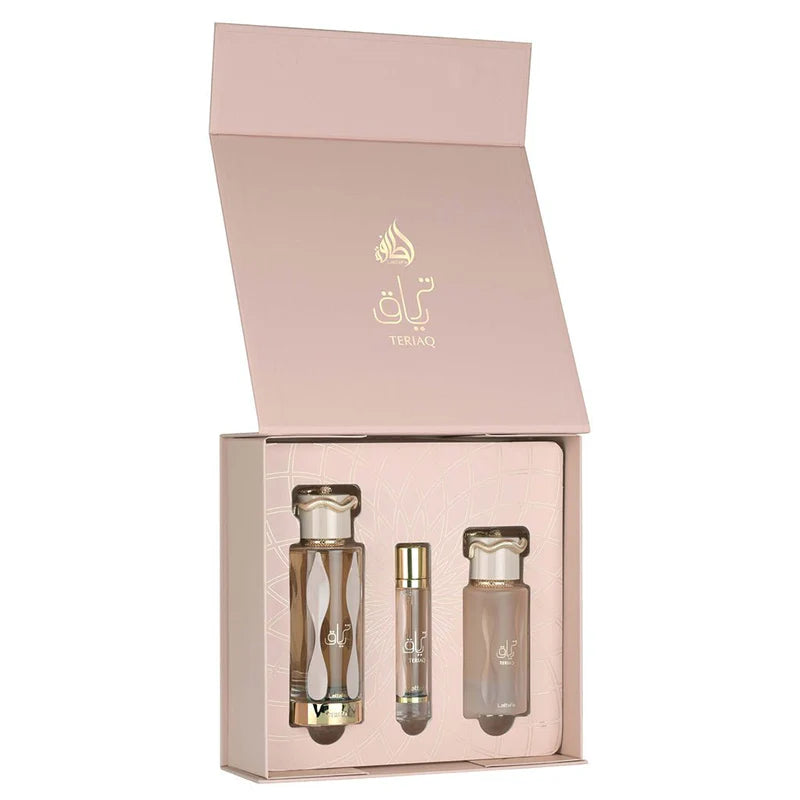 Teriaq | 100ml EDP Spray, 12ml Travel Perfume & 50ml Hair Mist | Lattafa Fragrance Giftset