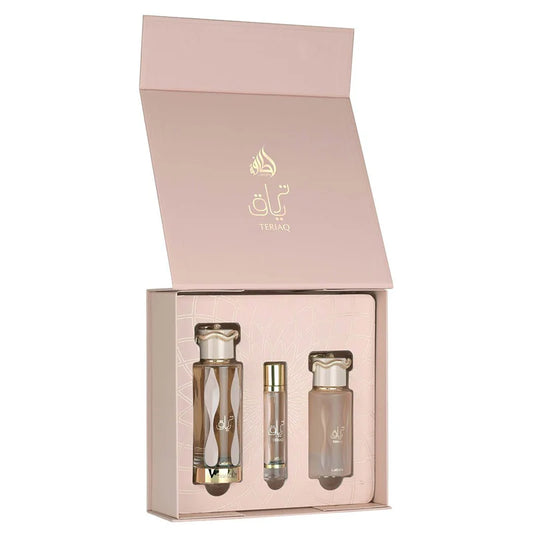 Teriaq | 100ml EDP Spray, 12ml Travel Perfume & 50ml Hair Mist | Lattafa Fragrance Giftset