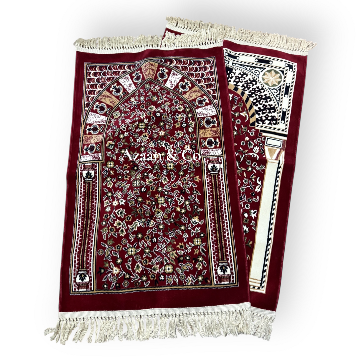 Rawdah Al Madina Prayer Mat – Red Floral & Cream Tassels (70x120cm)