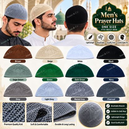 Premium Men’s Lightweight Knitted Prayer Hat – One Size Muslim Kufi Cap, Islamic Salah Namaz Topi, Breathable Mosque Prayer Skull Cap