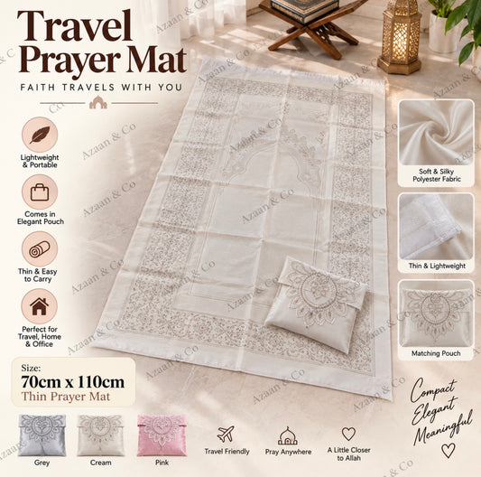 Lace Work Travel Prayer Mat Foldable Soft Islamic Musalla Rug with Tasbeeh Portable Lightweight Salah Mat Gift Set