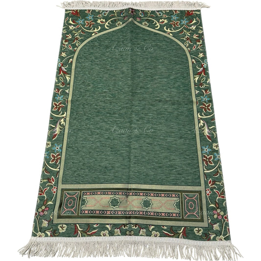 Premium Chenille Imam Al Haram Prayer Mat Green