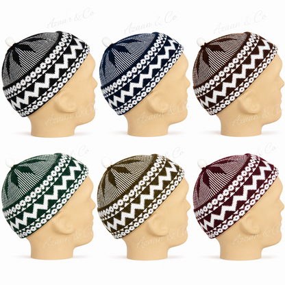 Men's Knitted Muslim Prayer Hat Haji Soft Stretch Islamic Kufi Skull Cap, Assorted Colours