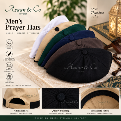 Men’s Islamic Prayer Hat – Adjustable Velcro Kufi Cap, Lightweight Muslim Salah Namaz Topi for Hajj & Umrah