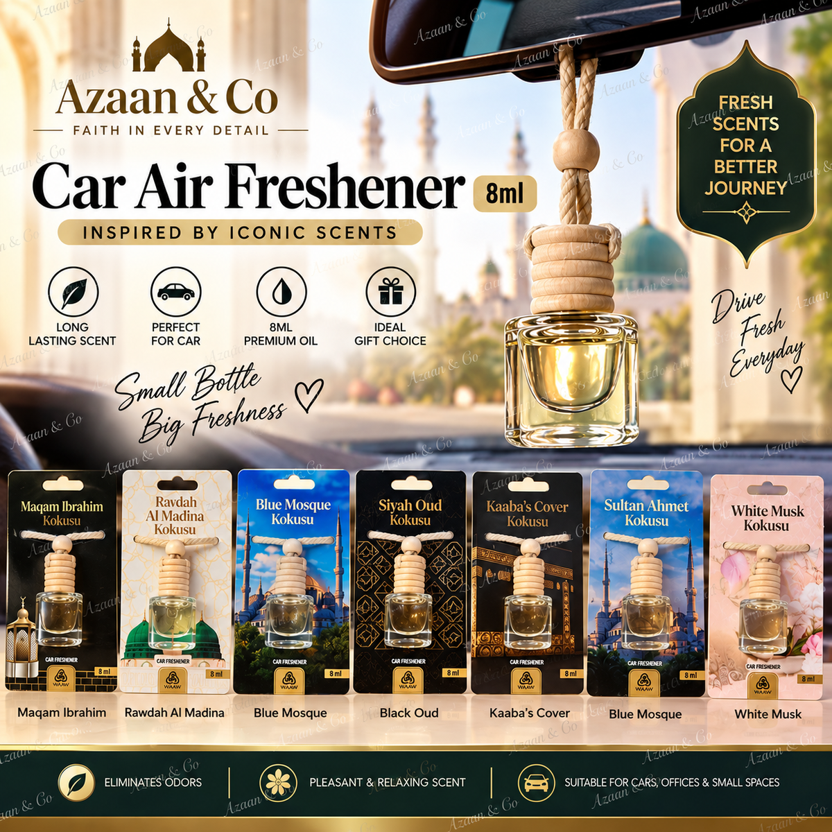 8ml Hanging Car Air Freshener – Premium Fragrance Oil Diffuser, Inspired Scent Car Perfume with Wooden Cap, Hanging Interior Freshener for Car, Office & Small Spaces – Multiple Scents