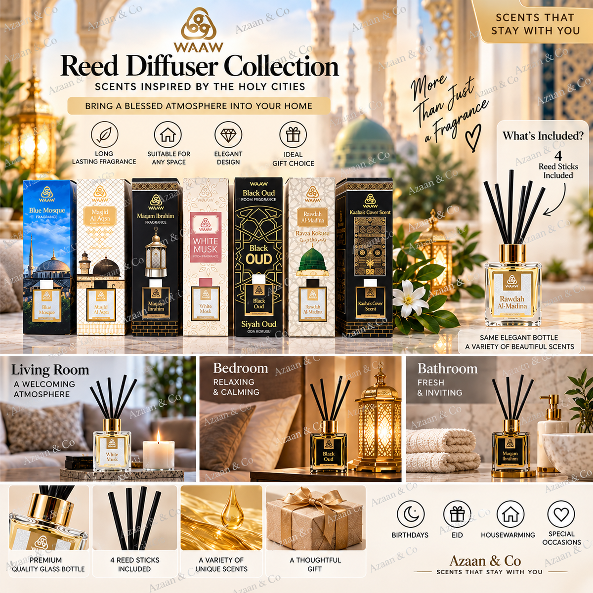 Reed Diffuser 100ml Turkish Mosque Inspired Home Fragrance Scent Collection