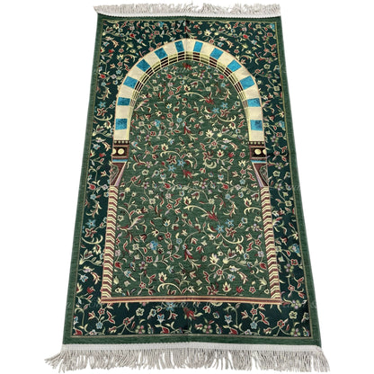 Premium Chenille Al Rawdah Prayer Mat Green