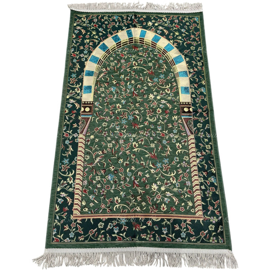 Premium Chenille Al Rawdah Prayer Mat Green