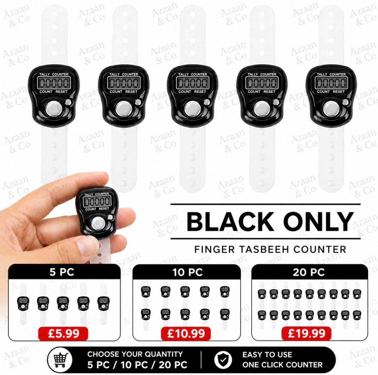 5/10/20PCS Digital Finger Tasbeeh Counter Ring, Electronic LCD Prayer & Tally Counter Clicker, Black Colour