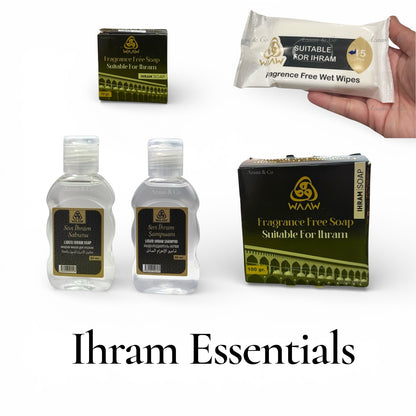 Ummrah Essentials - Travel Size Fragrance Free Ihram Soap, Shampoo, Wipes
