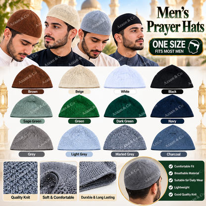 Premium Men’s Lightweight Knitted Prayer Hat – One Size Muslim Kufi Cap, Islamic Salah Namaz Topi, Breathable Mosque Prayer Skull Cap