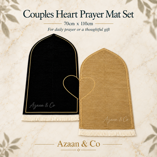 Couples Heart Prayer Mats Chenille Islamic Matching His & Hers Prayer Mat Set