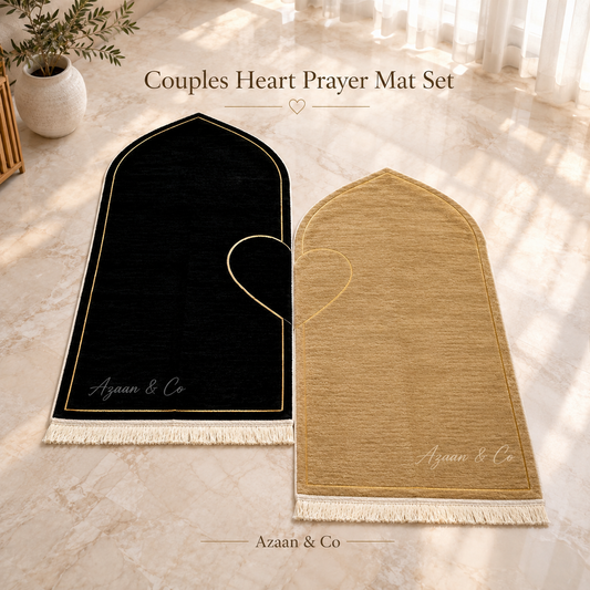 Couples Heart Prayer Mats Chenille Islamic Matching His & Hers Prayer Mat Set