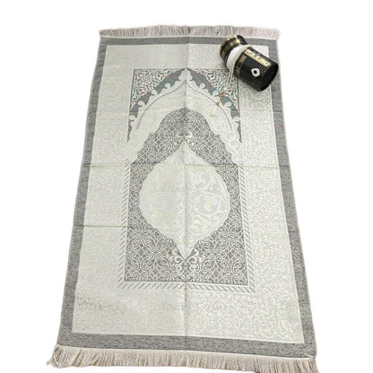 Grey/White Kaaba Box Prayer Mat & Tasbeeh Gift Set