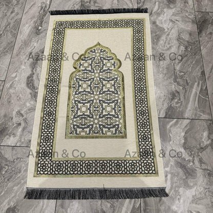 Cream Chenille Prayer Mat, Surah Book, Tasbeeh & Cap or Hijab Gift Set