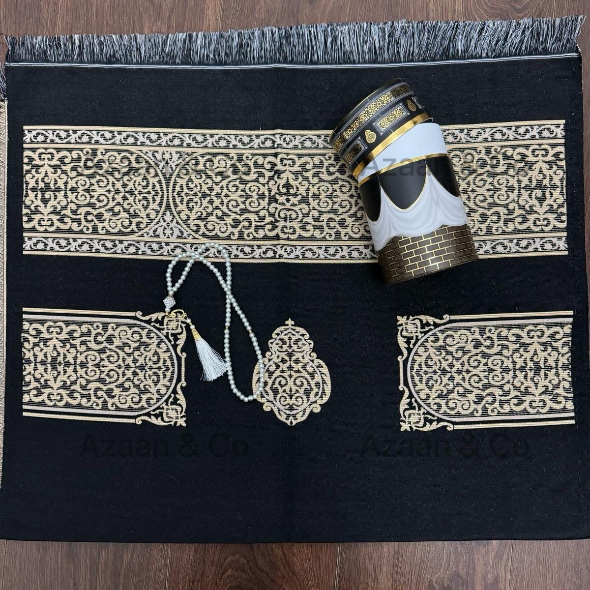 Kaaba Door Pattern Prayer Mat & Tasbeeh Kaaba Box Gift Set