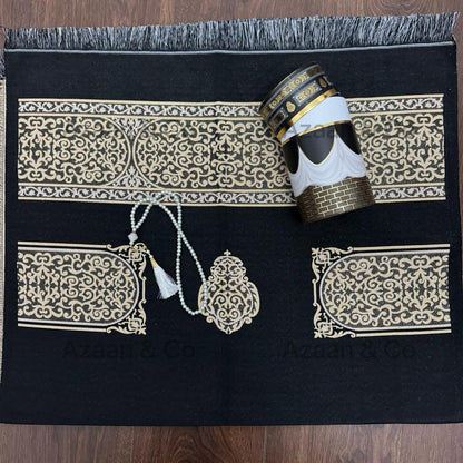 Kaaba Door Pattern Prayer Mat & Tasbeeh Kaaba Box Gift Set