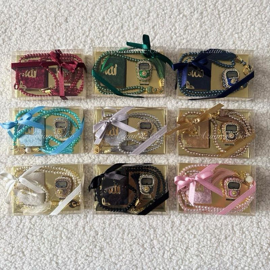 Mini Velvet Quran, Finger Counter & Pearl Tasbeeh Set