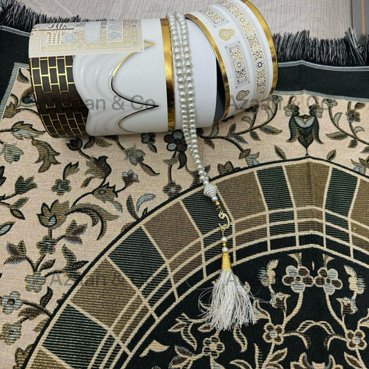 Kaaba Box Gift Set Floral Prayer Mat & Tasbeeh